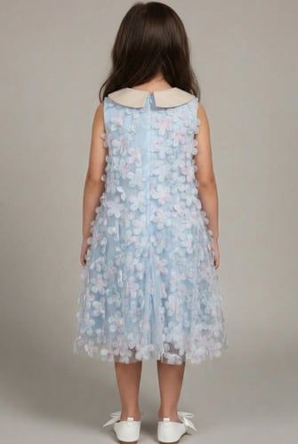 فستان بناتي سهرات سماوي مزين بزهور بارزة S01277