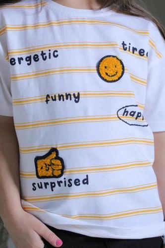 تي شيرت بناتي ابيض مخطط 2880