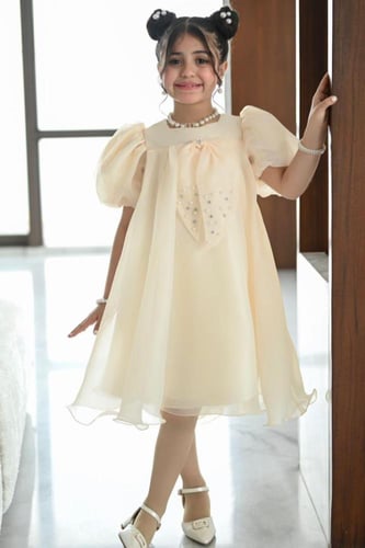 فستان بناتي سهرات فيونكه على الصدر s01125