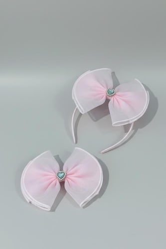 طوق شعر بناتي مع بكلة بلون وردي T-036