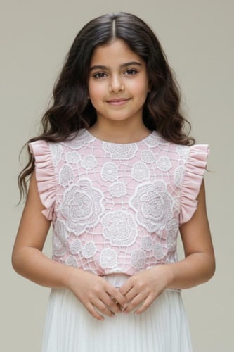 بلوزة بناتي وردي كت بنقشات ورود 7312