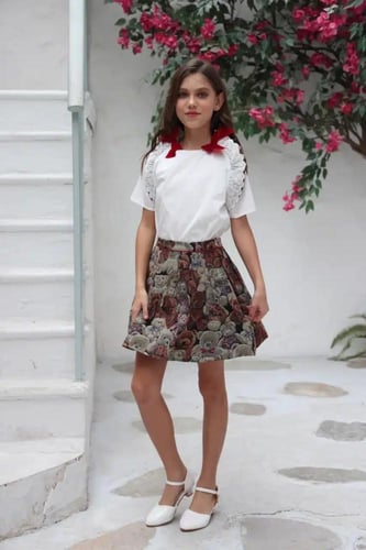 بلوزة بناتي اطفال بيضاء بفيونكة 7112