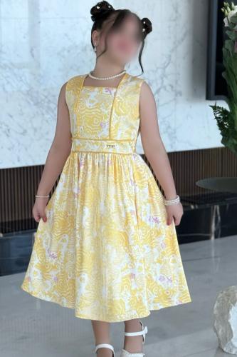 فستان بناتي مشجر اصفر كت 7297