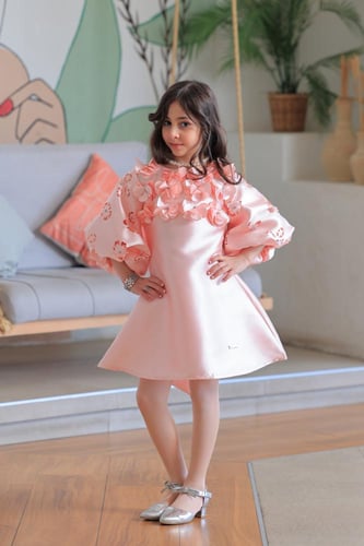 فستان سهرا ت بناتي وردي بتطريز وردي وزهور S01152