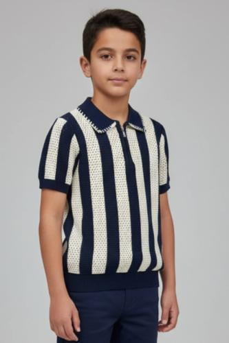 تيشيرت ولادي مقلم كحلي وسكري 4186