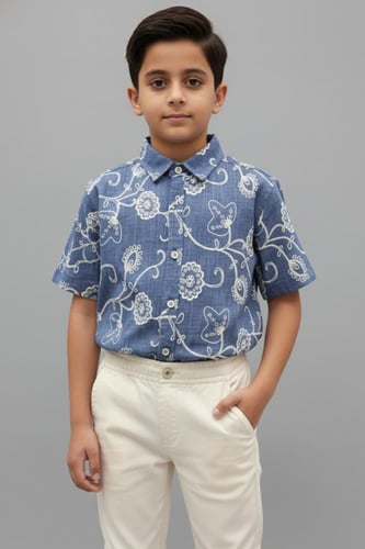 قميص ولادي ازرق مزين برسومات 4189