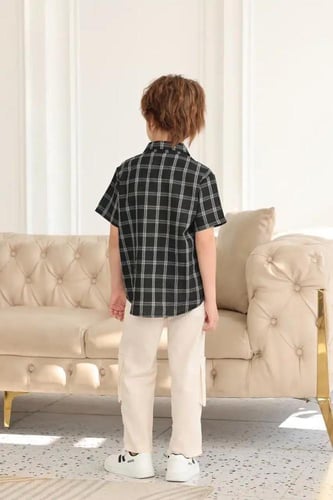 قميص ولادي اسود برسمة مربعات 4136