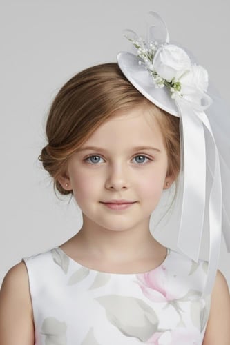 قبعة شعر فرنسية للأطفال بالورد والتول 04852-1