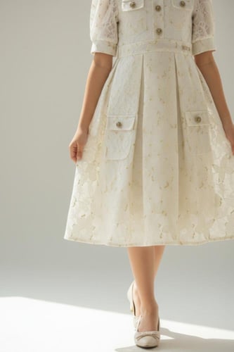 فستان بناتي أنيق بالدانتيل بيج 7323