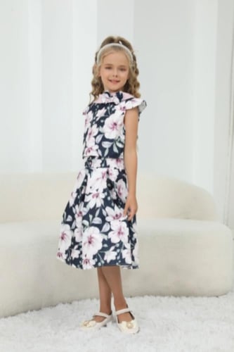 تنورة بناتي كحلي مورد 7243