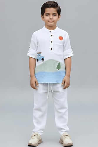 بنطلون رياضي ولادي أبيض بقصة مريحة 4176