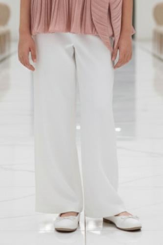 بنطلون بناتي أبيض واسع بتصميم أنيق ومريح 7328