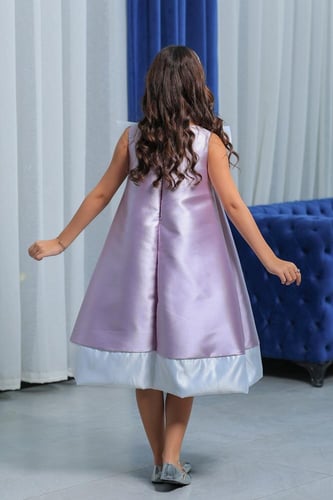 فستان بناتي بنفسجي فيونكة على الصدر S01087