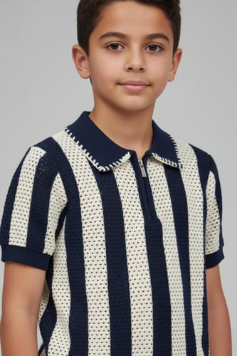 تيشيرت ولادي مقلم كحلي وسكري 4186