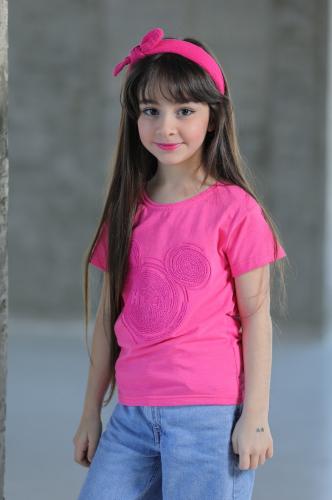 تي شيرت بناتي وردي بصورة دبدوب 2874