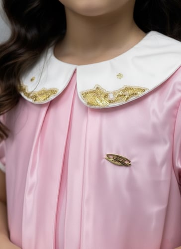 فستان بناتي زهري مزين برسوم ورود 7301