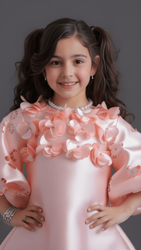 فستان سهرا ت بناتي وردي بتطريز وردي وزهور S01152