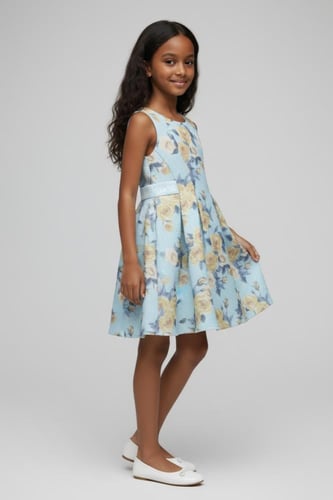 فستان بناتي ازرق ورد ذهبي 7279