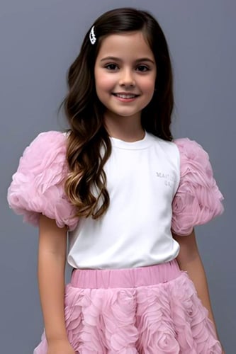 بلوزة بناتي بيضاء بأكمام تول موردة باللون الوردي73...