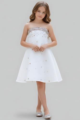 فستان سهرات بناتي أبيض بفصوص s01266