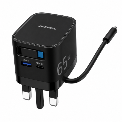 شاحن سفر JEEBEL GaN 65W متعدد المنافذ مع كابل مدمج...