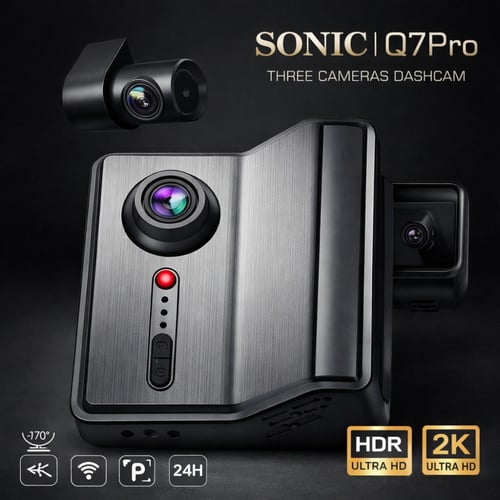 كاميرا سيارة SONIQ Q7 Pro ثلاثية العدسات – دقة 2K...