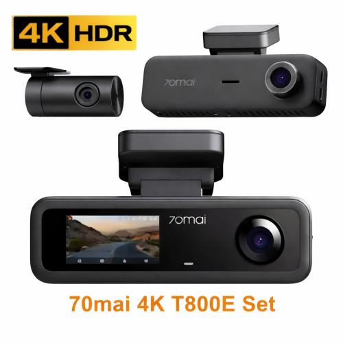 داش كام 70mai 4K T800E ثلاثي أمامي خلفي داخلي HDR...