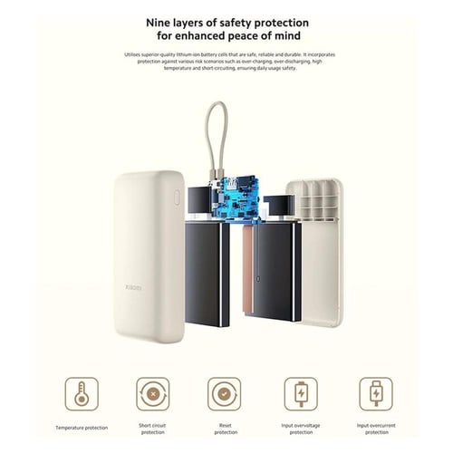 شاحن متنقل شاومي بمنفذ USB ومنفذ USB-C وسلك مدمج U...