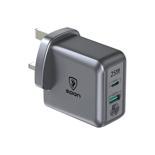 SPON شاحن جداري سريع 25 واط بمنفذي PD للشحن السريع