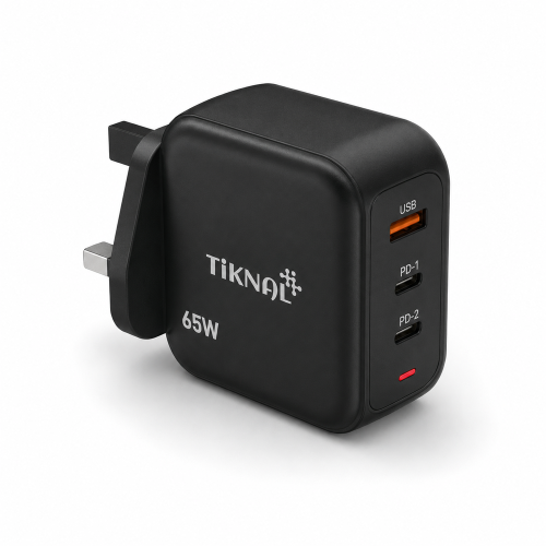 شاحن حائط TikNAL 65W USB-C + USB-A شحن سريع ثلاثي...
