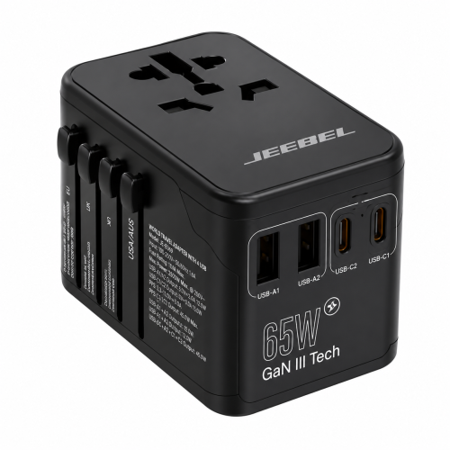 محول سفر عالمي JEEBEL UniPlug GaN 65W متعدد المناف...