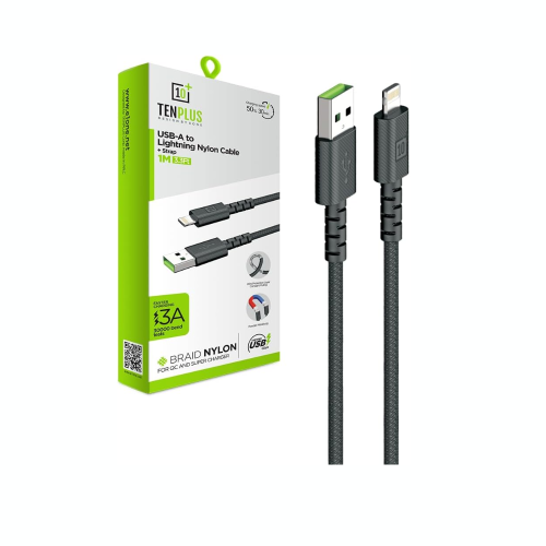 كيبل TenPlus USB-A إلى Lightning من النايلون المضف...