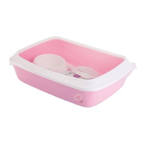 طقم صندوق الفضلات 42 سم وردي للكيتين مع وعاء طعام...