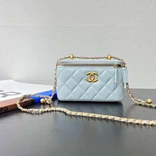 شنطه شانيل Chanel Vanity double gold ball long box cosmetic bag