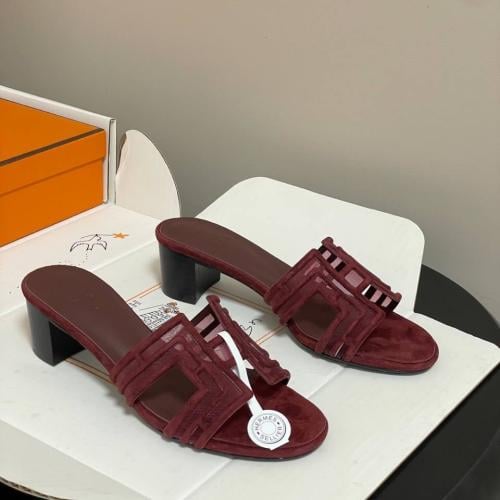 سليبر ايرميز Hermès Oran Collection 2026 Suede Mesh Chunky Heel Shoes
