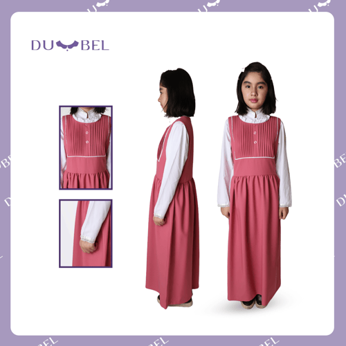 مريول وردي بقصة دائريه مزينه بكشكش ابيض، وكسرات طو...