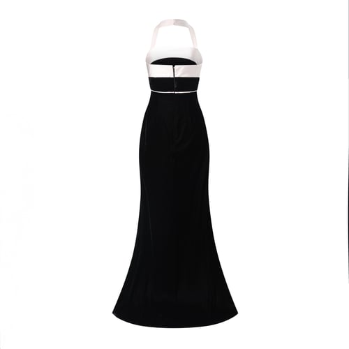 Fitted Velvet Gown with Layered Silk Satin Trim in...