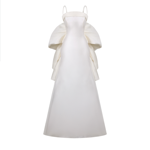 Ivory Silk Shantung Fitted Gown with Tailored Silh...