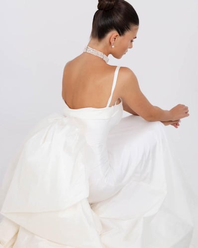 Ivory Silk Shantung Fitted Gown with Tailored Silh...