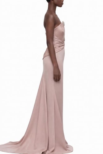 Strapless Draped Bodice Gown with Crystal Floral A...