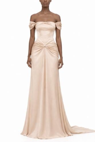 Bow-Detail Silk Crepe Bodice in Warm Nude-Beige wi...