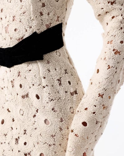 ‏High-Neck Embroidered Lace Dress with Contrasting...
