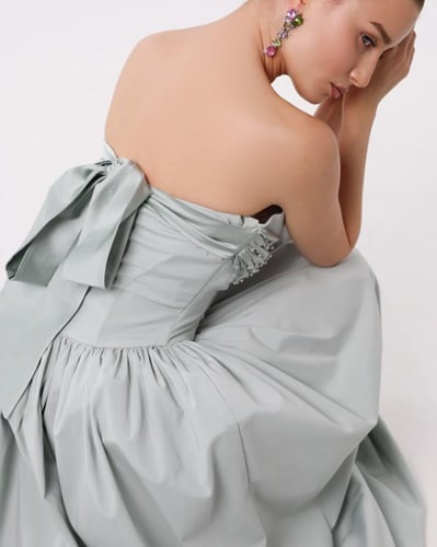 Silver Gray Strapless Gathered Ball Gown