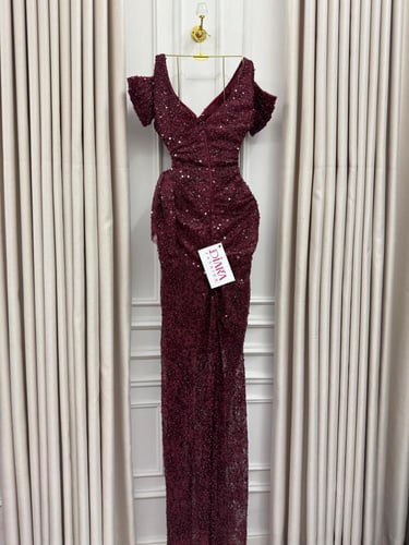 فستان سهرة كلفة مشجر مطرز لولو وترتر