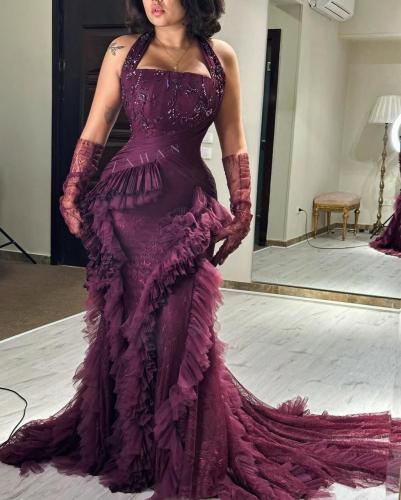 فستان سهرة دانتيل مطرز يدوي