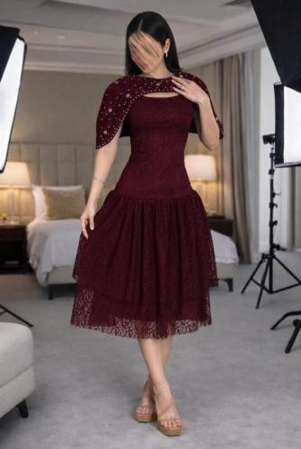 فستان عيد وجمعات رمضانية السن المحير دانتيل مبطن م...