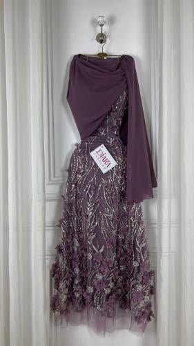 طقم سهرة كلفه مورد شال شيفون