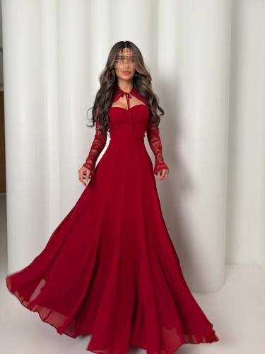 فستان عيد وجمعات رمضانية شيفون بطانه باربي أكمام د...