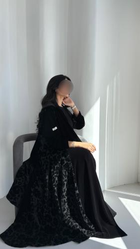 عباية C58 مخمل كوري مع تدخيل مخمل مشجر، كلوش