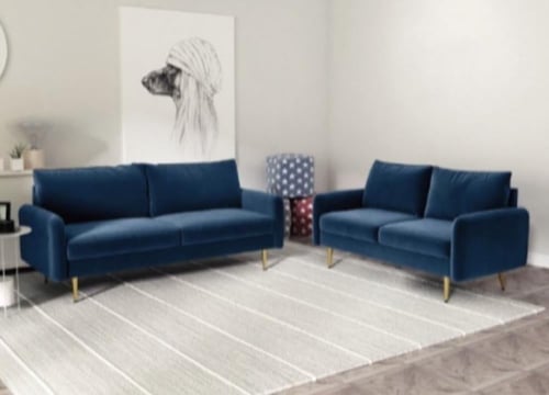 طقم كنب مكون من صوفا ثلاثية وثنائية لون ازرق